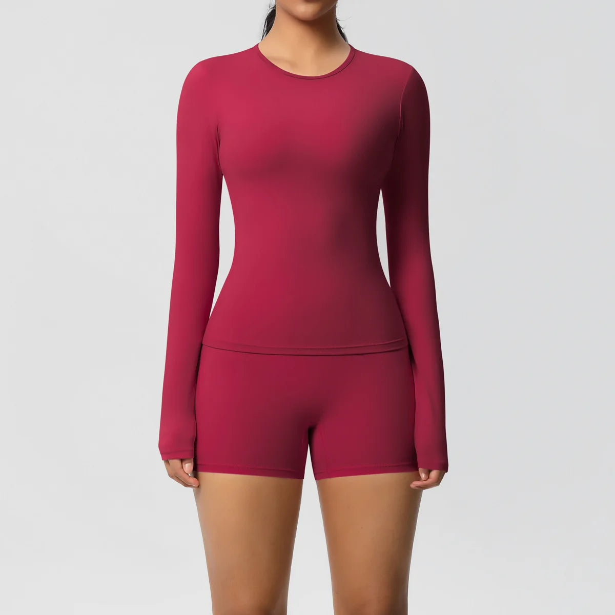 Yoga Clothes Set 2 Piece Gym Sports Shorts Set Women Long Sleeved High Waist Shorts Fitness Suit Running Workout Tracksuit