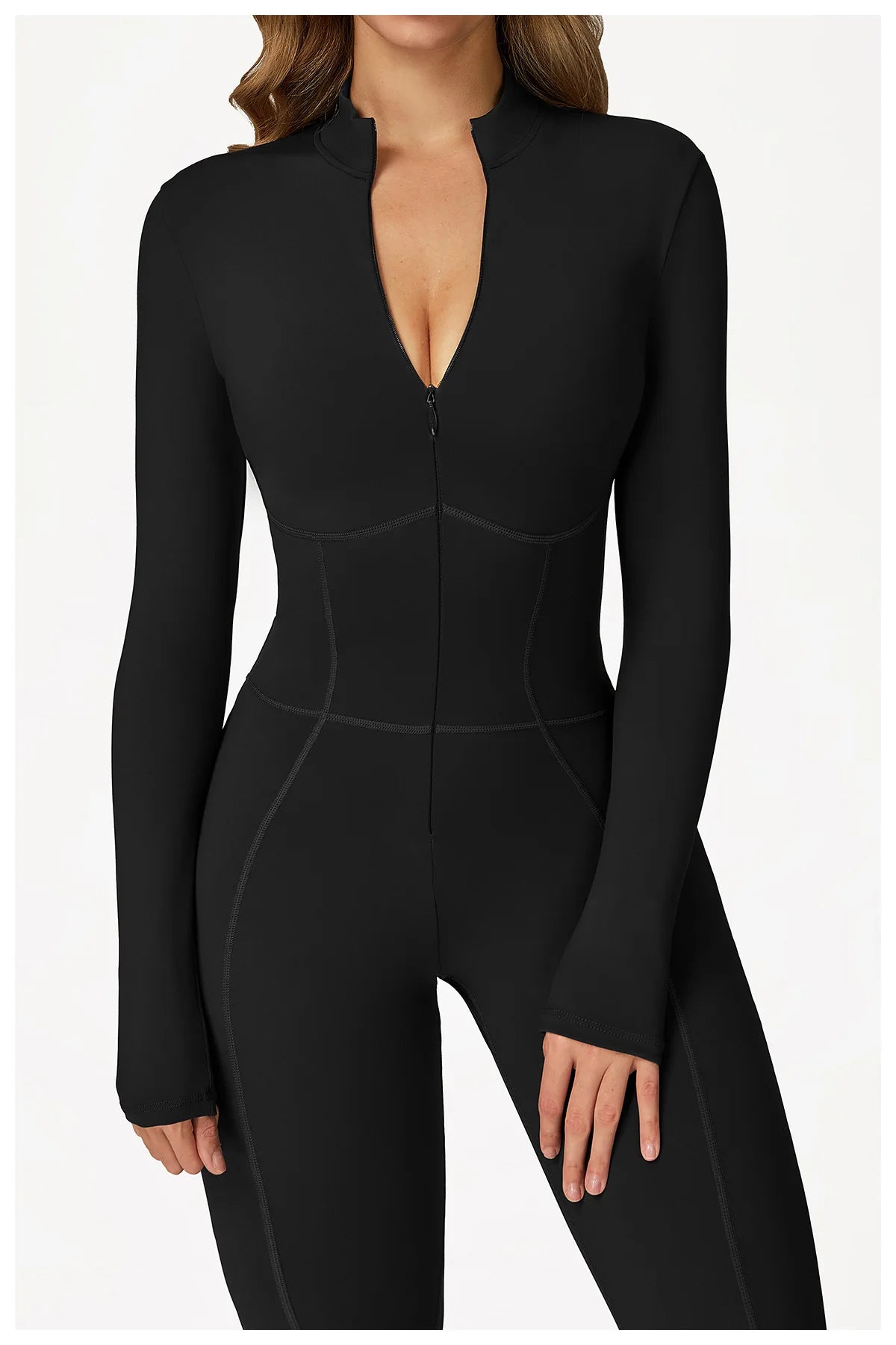 Yoga Overalls Long Sleeved Women's Sportswear Gym Boilersuit Zipper Jumpsuits Workout High-intensity Fitness Skin-tight Garment