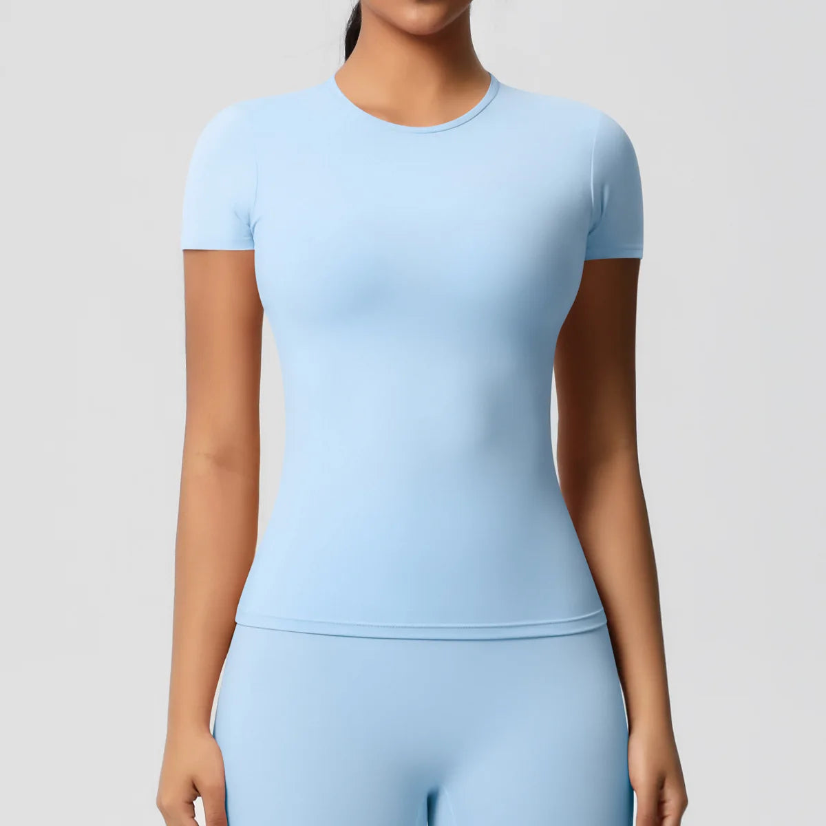 New Women Running Sports T Shirt Summer Short Sleeve Round Neck Breathable Stretchy Gym Yoga Slim Fitness Active Top Tee