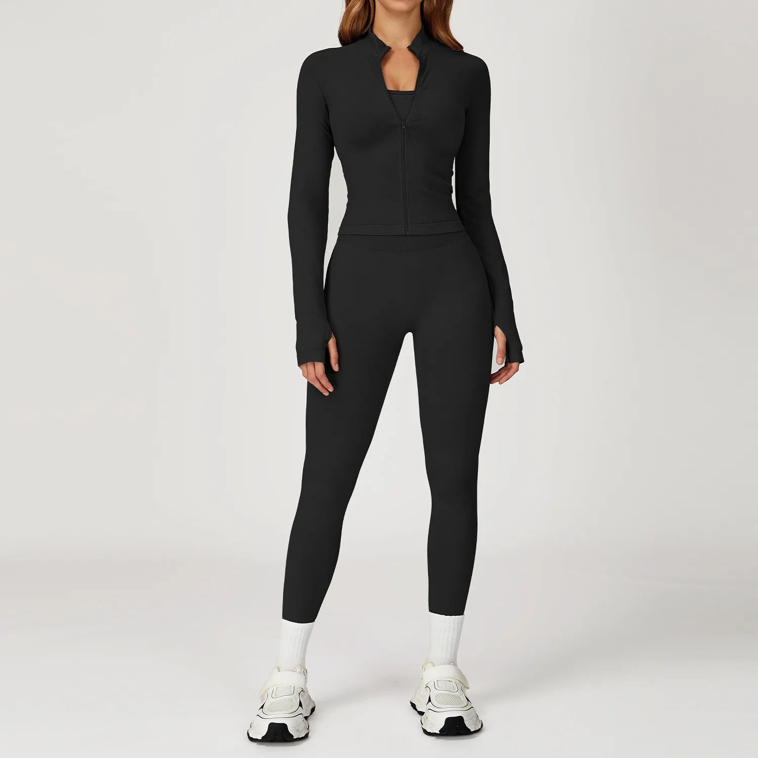 2PCS Seamless Yoga Set Gym Clothes Athletic Wear Women Fitness Set Tracksuits Sports Long Sleeved Gym Suit Leggings Sportswear