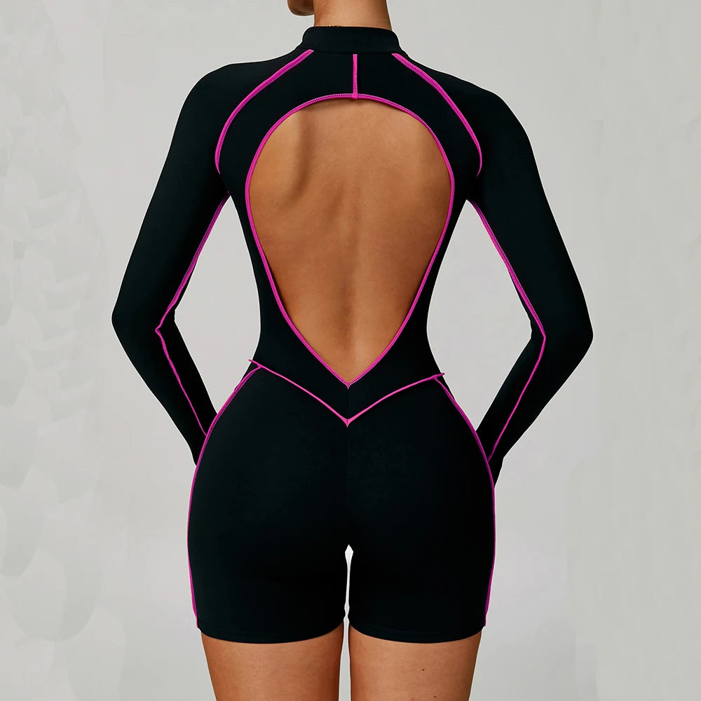 Zipper Rompers Women's Gym Jumpsuit Fitness Suit Short Sets Sports Overalls for Woman Tracksuit Yoga Clothing Workout Sportswear