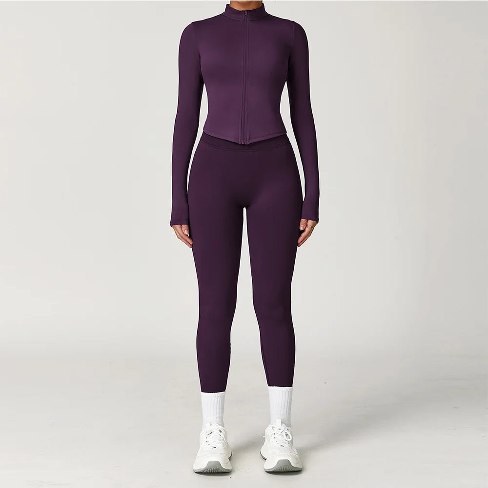 2PCS Yoga Suit Sports Set Women Gym Set Women Tracksuit Running Workout Long Sleeve Sports Shirt Yoga Clothing Seamless Leggings