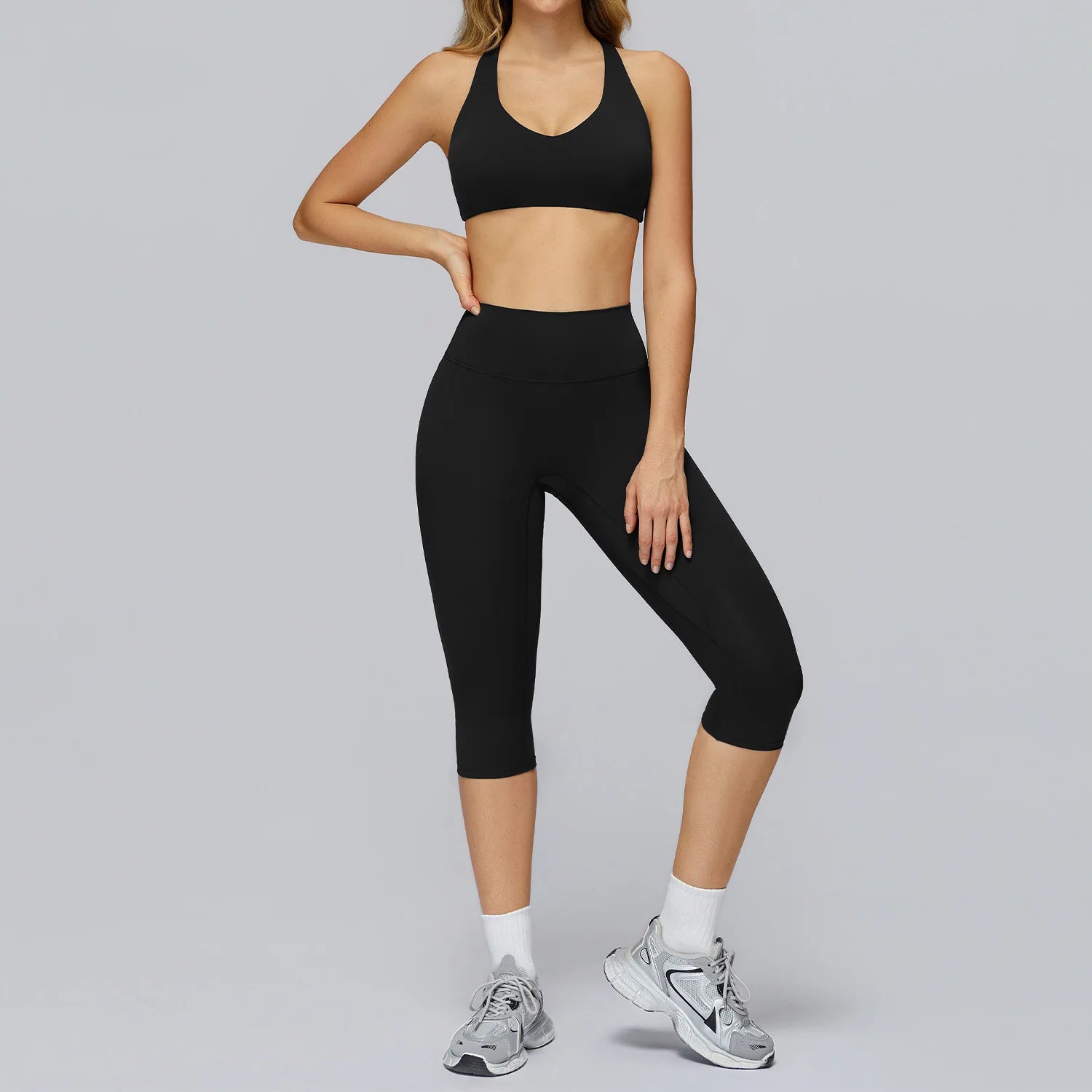 Yoga Set 2PCS Women Sportswear Workout Clothes Seamless Athletic Wear Gym Legging Fitness Bra Crop Top Long Sleeve Sports Suits