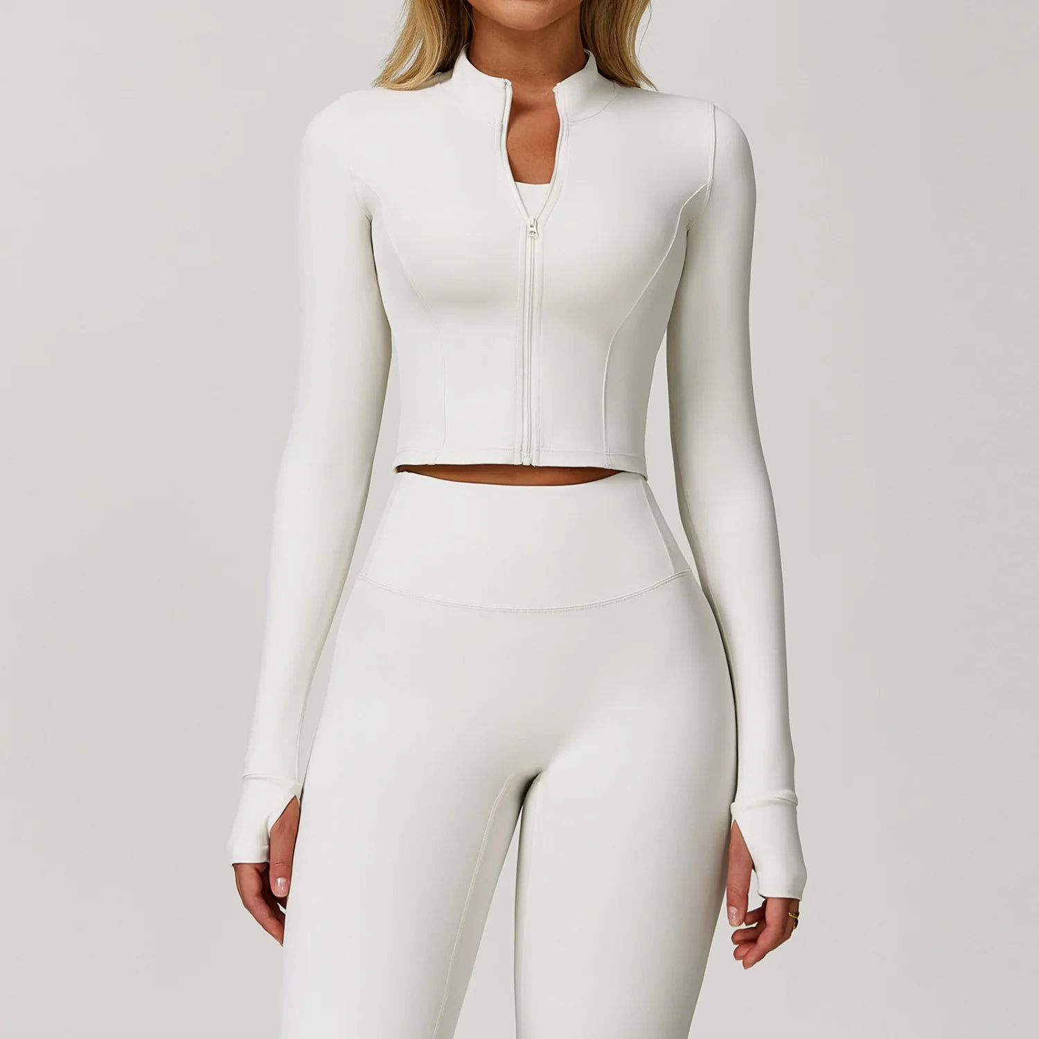 Women Outdoor Sports Long Sleeved Slim Yoga Clothes Quick Dry Zipper Cardigan Stand Up Collar Jacket Running Fitness Jacket Top