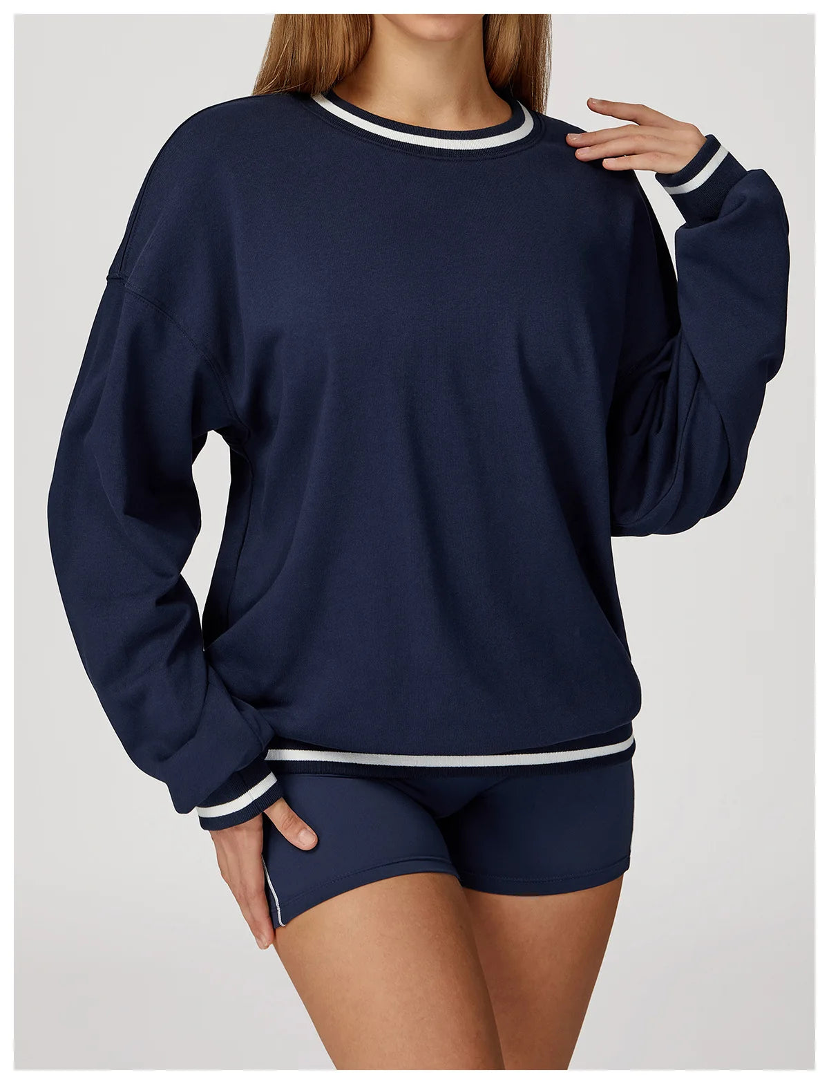 New Color Blocking Hoodie for Women Long Sleeved Loose Round Neck Top Fashionable Hoodie Outdoor Casual Running Sports Top