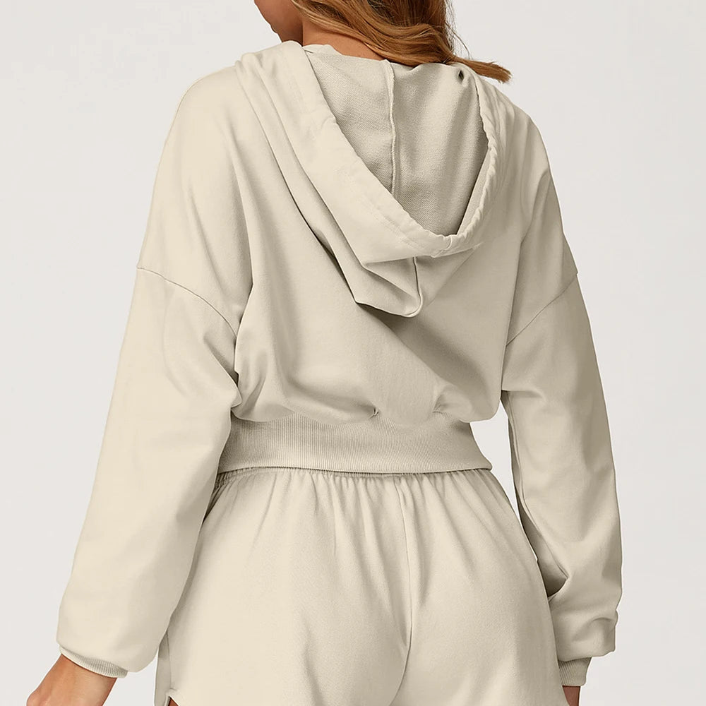 Winter Yoga Long Sleeved Women's Hooded Sweatshirt Zipper Windproof and Warm Casual Wweatshirt Women Outdoor Running Sportswear