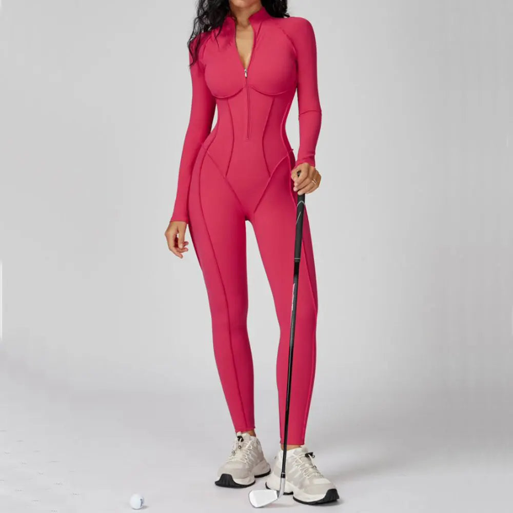 Women Sport Bodysuit Fitness Yoga Zipper Jumpsuit High Elasticity Outdoors Gym Tracksuits Workout Sports Sexy Jumpsuit Sportwear