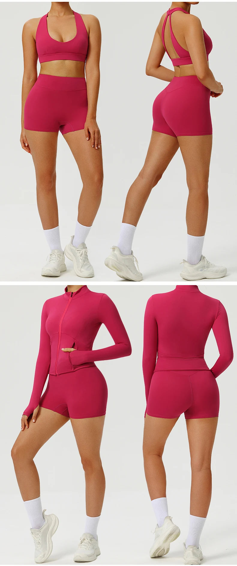 Women 2PCS Yoga Set Workout Sets Sportswear Gym Clothing Fitness Zipper Long Sleeve High Waist Leggings Sports Suits Yoga Suit