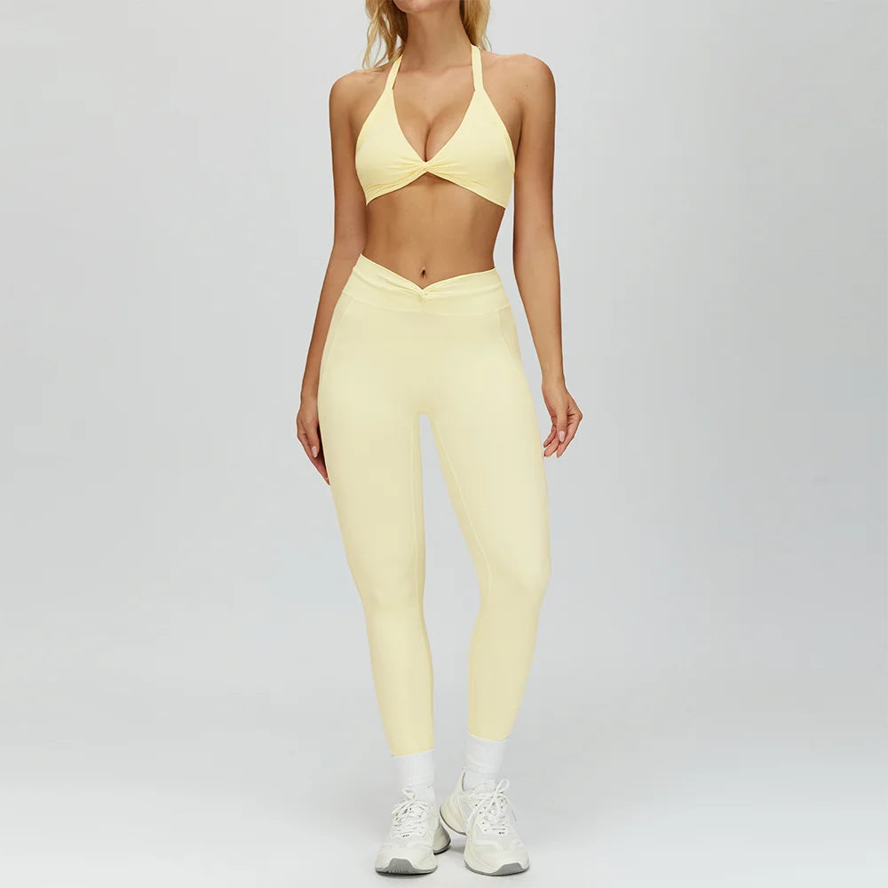 2PCS Yoga Clothes Women's Tracksuit Athletic Wear Fitness Suit Gym Outfits T-shirt Workout Sets Push Up Sports Bra Leggings Suit