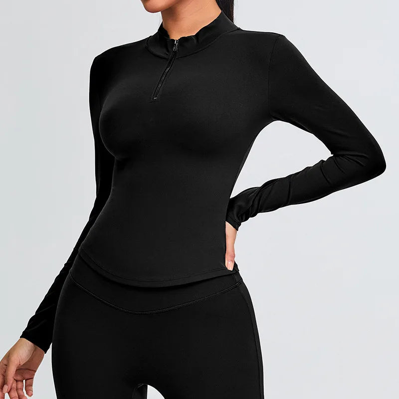 Half Zipper Yoga Long Sleeve Women Shirt Sports Jacket Fitness Gym Top Activewear Running Coats Sports Workout Clothes Woman Top