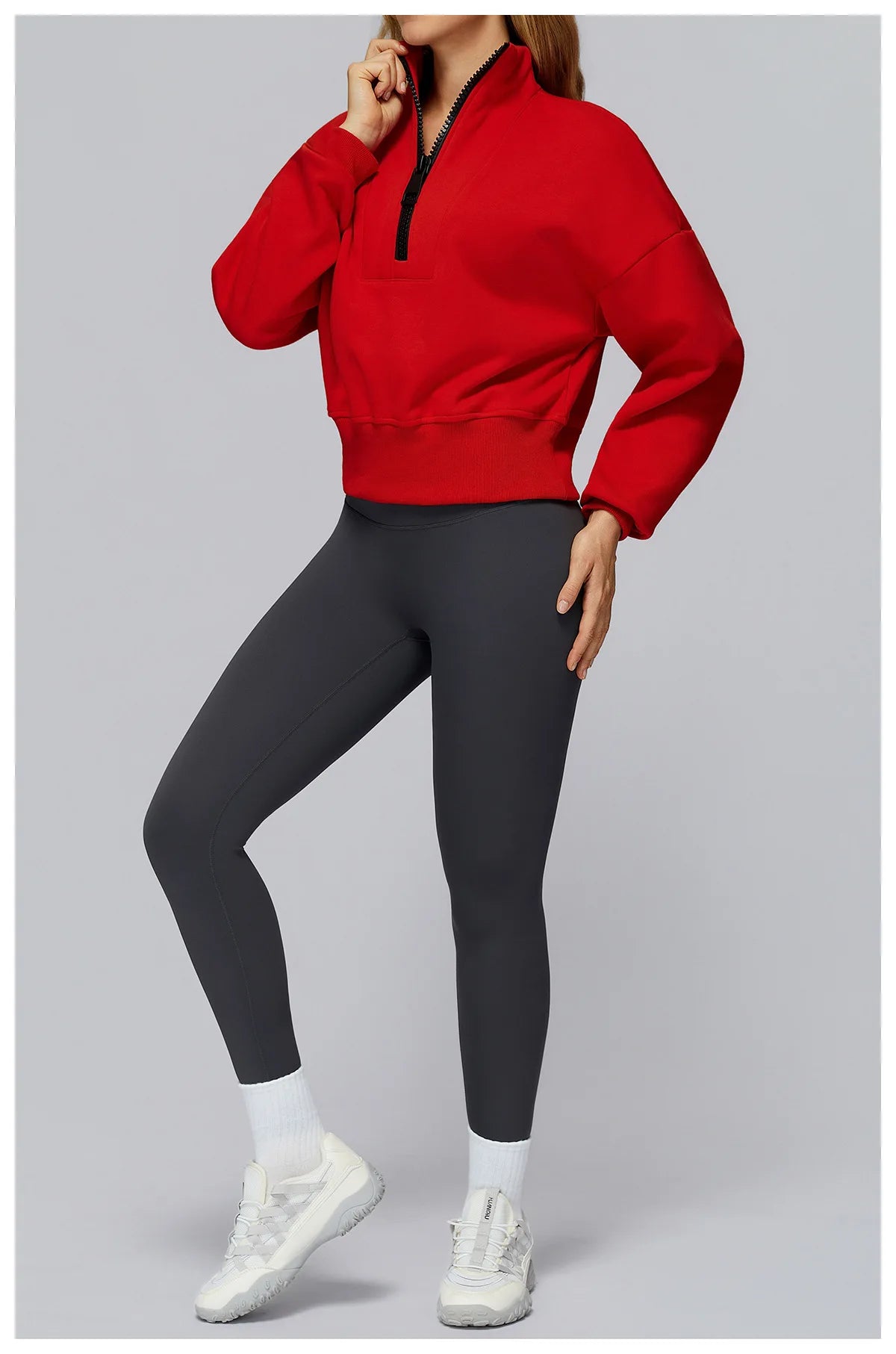 Winter Sports Hoodie Yoga Long Sleeved Women's Stand Collar Loose Windproof Hoodie Warm Long Sleeved Casual Outdoor Sports Top