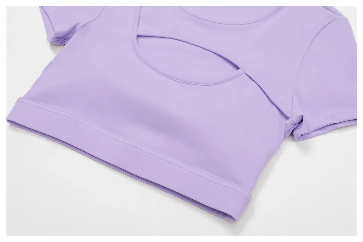 Women's Tight Fitting Sports T-shirt Quick Drying Short Sleeved Hollow Out Yoga T-shirt Running Exercise Fitness Short Sleeved