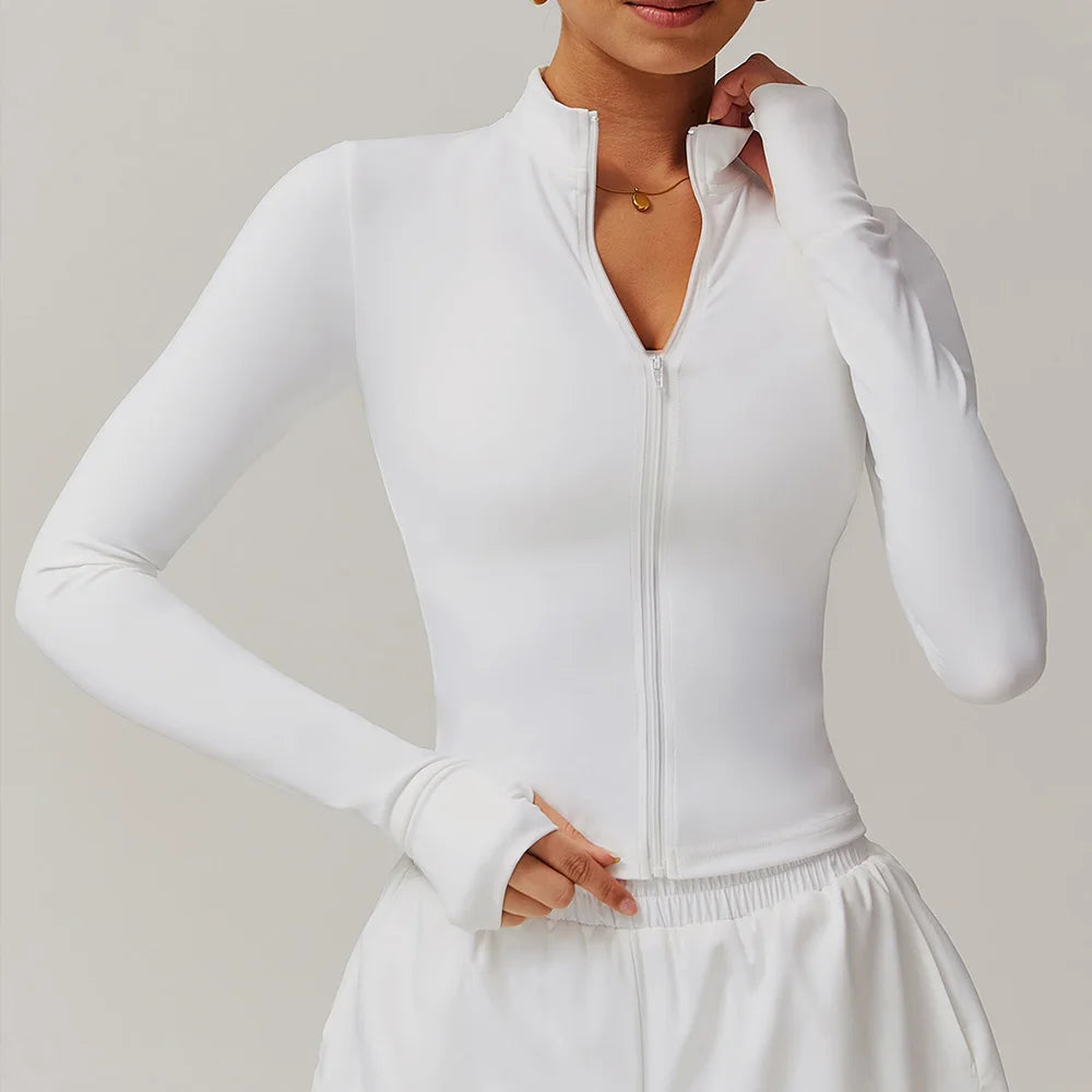 Zipper Yoga Shirts For Women Jacket Long Sleeve Fitness Running Gym Clothes Workout Dry Fit Breathable High Elastic Sports Top