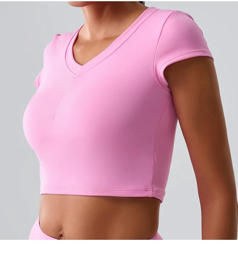 Women Yoga Top Sexy Sport T Shirts Fitness Clothes Workout Short Sleeve Yoga Shirt Gym Top Running Active Wear Push Up Sport Top