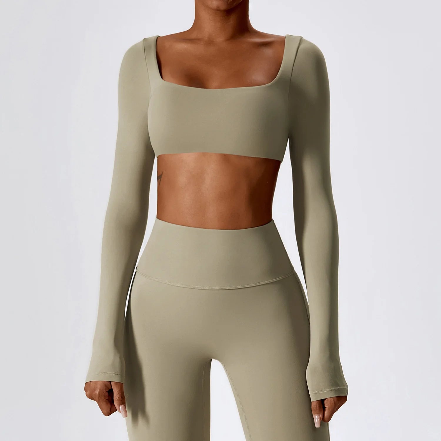 Women Yoga T-shirts Crop Tops Solid Sports Top Long Sleeve Running Shirts Sexy Exposed Navel Quick Dry Fitness Gym Sport Wear
