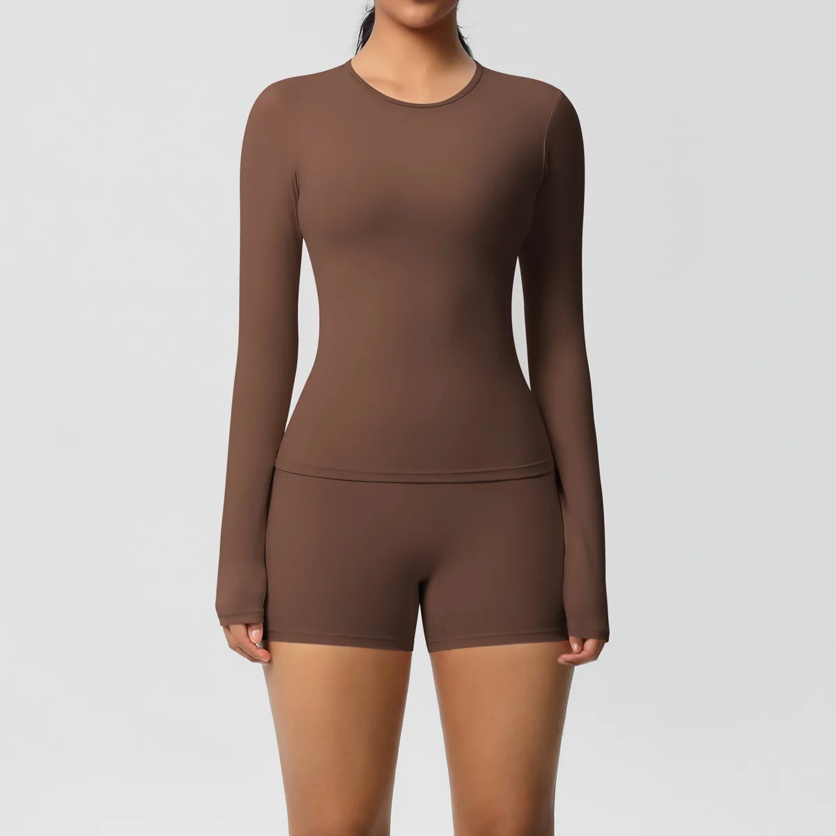 Yoga Clothes Set 2 Piece Gym Sports Shorts Set Women Long Sleeved High Waist Shorts Fitness Suit Running Workout Tracksuit