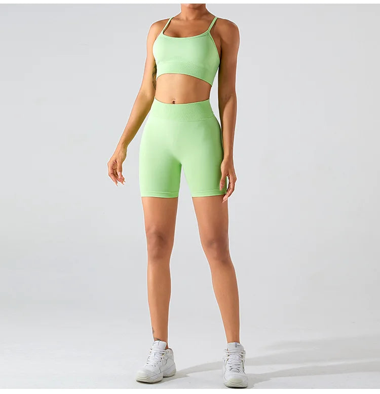 Women High Waist Yoga Shorts Summer Gym Fitness Sports Seamless Leggings Biker Shorts Workout Training Running Shorts Sportswear