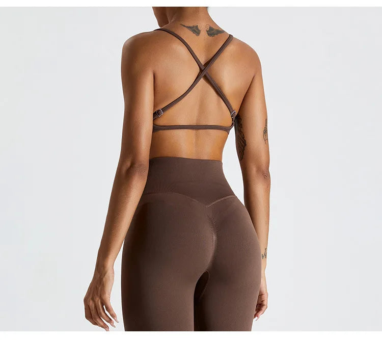 Seamless Soft Cross Back Women Sports Underwear Fitness Bra Tights Yoga Vest High Strength Shockproof Gym Sports Top Push Up Bra