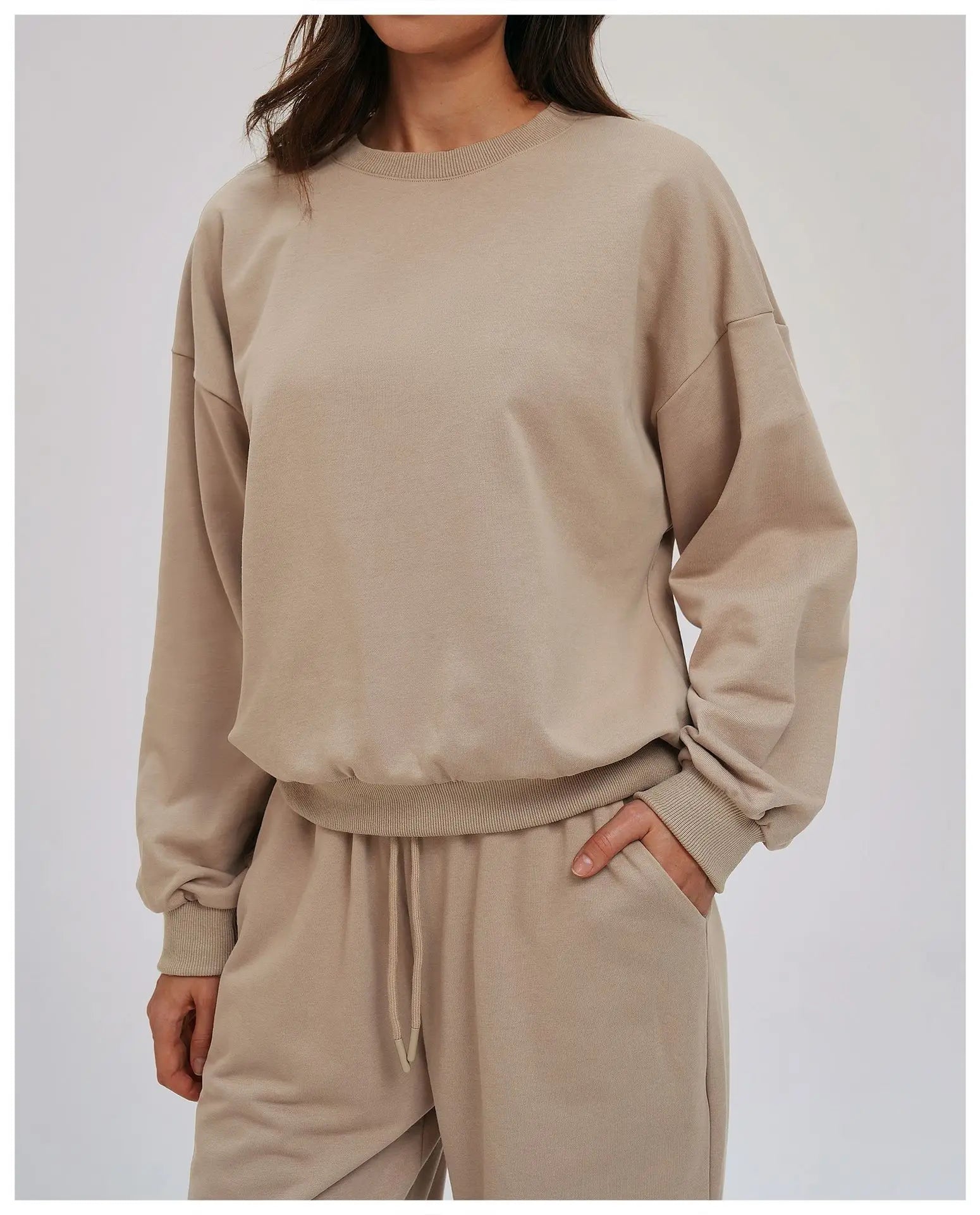 Knitted Round Neck Sports Hoodie for Women Long Sleeves for Outerwear Casual Loose Hoodie Running Top Fitness Sportswear