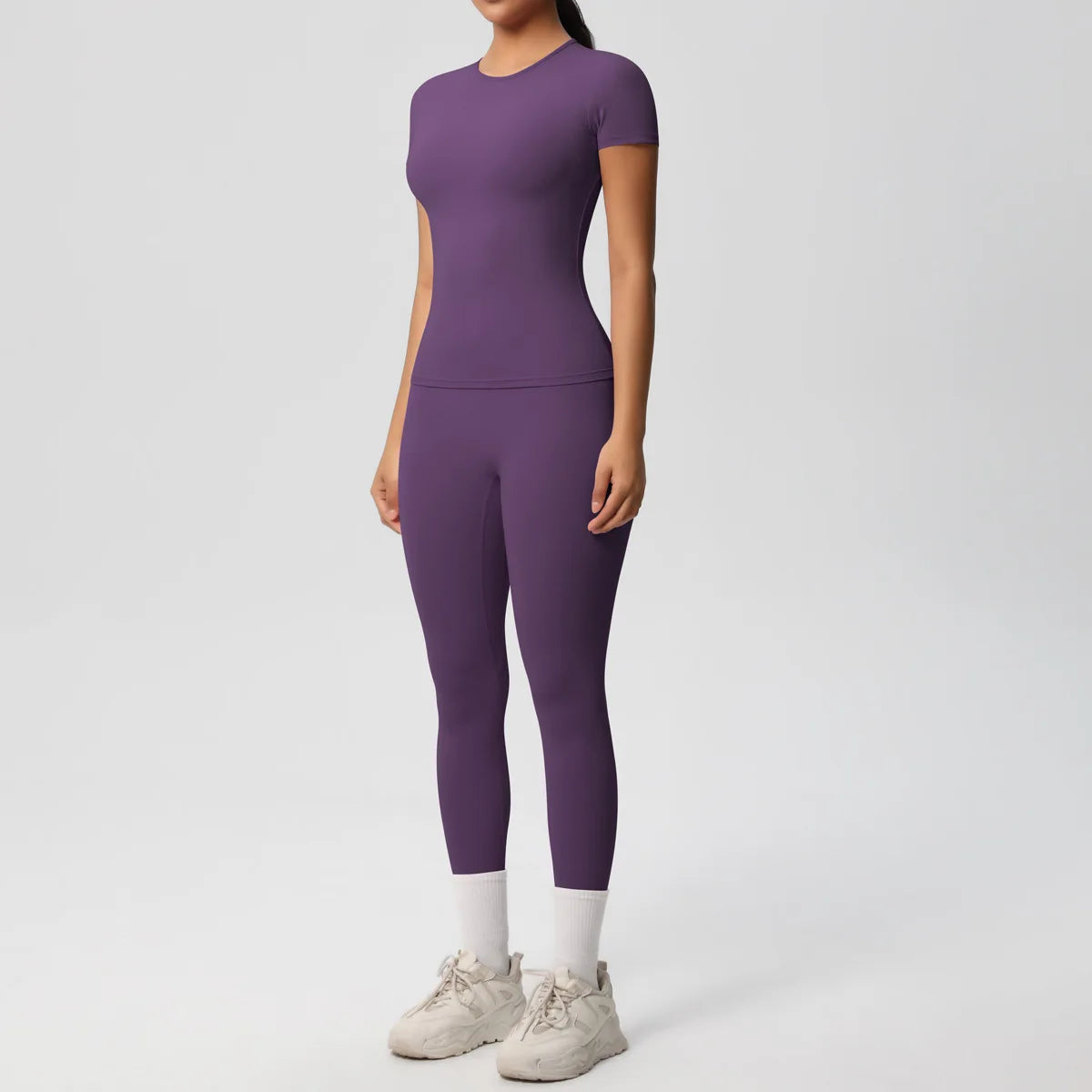 2PCS Yoga Set Women's Tracksuit Quick-Drying Gym Leggings Set Short Sleeve Breathable Gym Yoga Slim Fitness Active Top