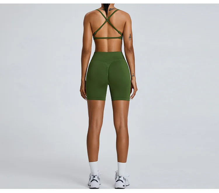 Seamless Soft Cross Back Women Sports Underwear Fitness Bra Tights Yoga Vest High Strength Shockproof Gym Sports Top Push Up Bra