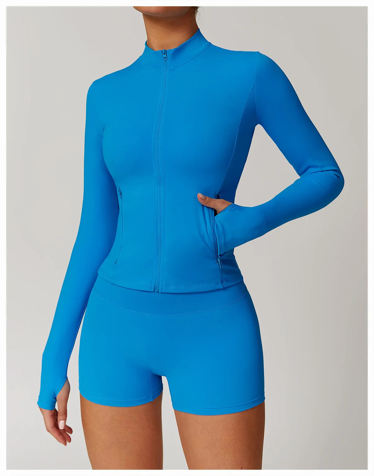Women Outdoor Running Fitness Wear T-shirt Long Sleeved Thumb Holes Top Zipper Yoga Long Sleeved Yoga Shirt Gym Push Up Workout