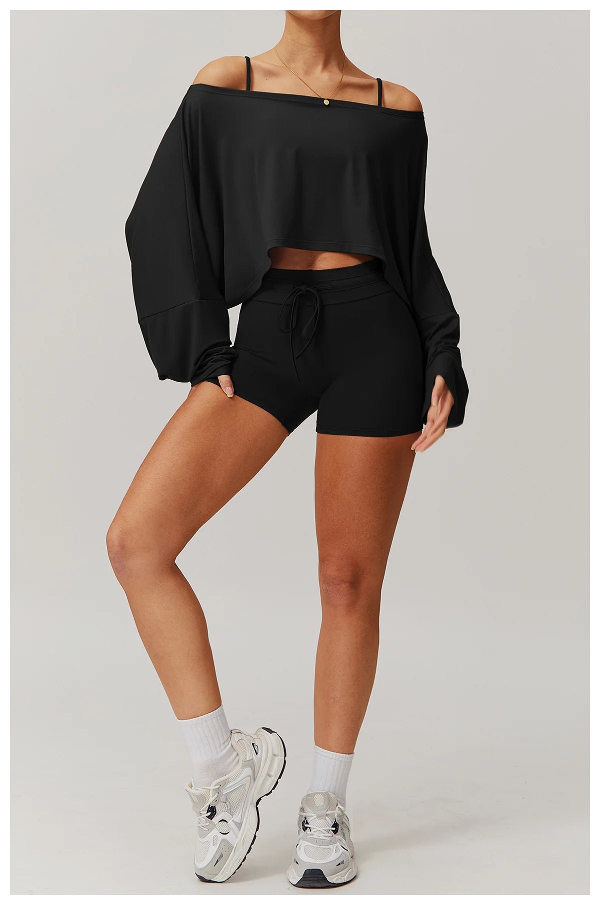 Running Fitness Sports Long Sleeved Top Women's One Shoulder Batwing Sleeve Loose Breathable Casual Long Sleeved Sexy Yoga Top