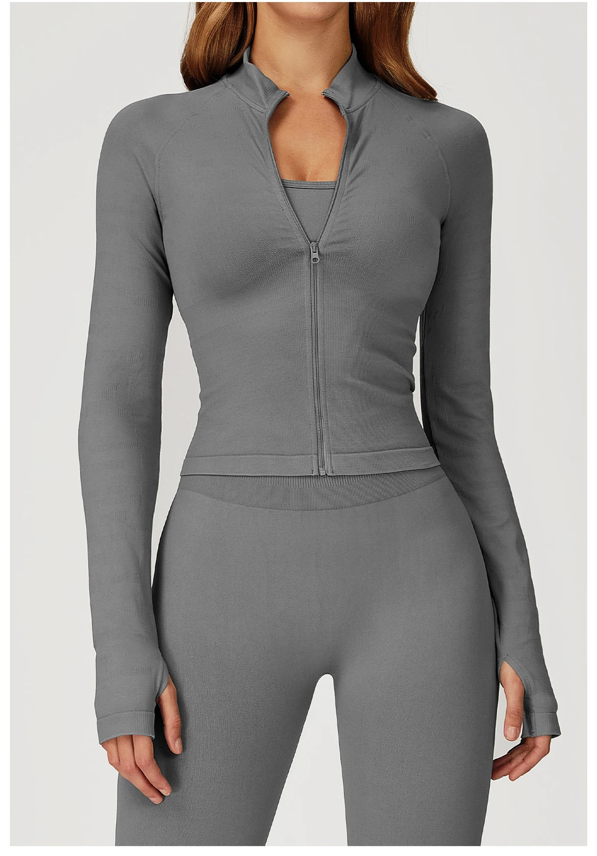 Seamless Zipper Jacket Women Crop Top Yoga T-shirts Solid Sports Top Long Sleeve Running Shirts Quick Dry Fitness Gym Sport Wear