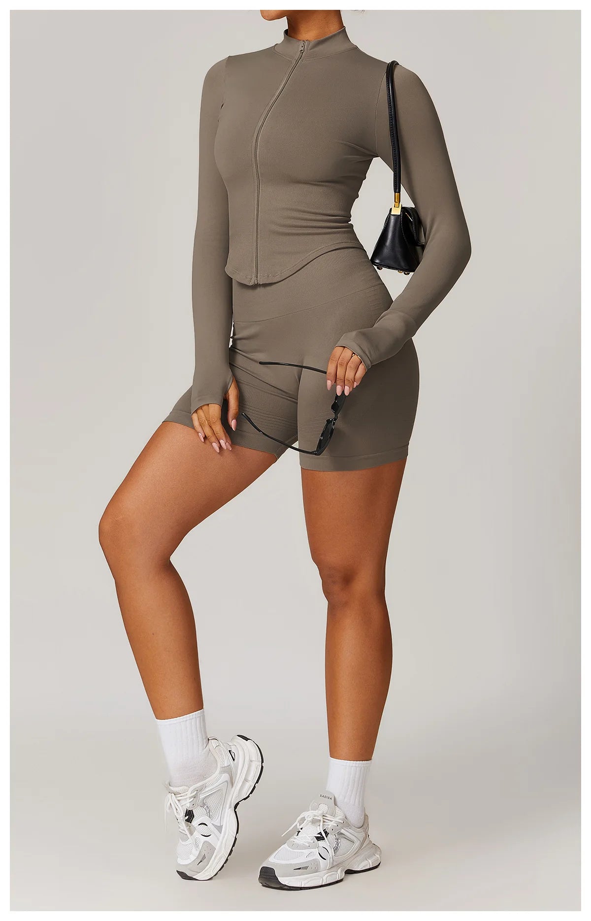 Ribbed Yoga Tops Women's Standing Collar Yoga Long Sleeved Sports Jacket Running Training Fitness Top Gym Workout Running Shirt