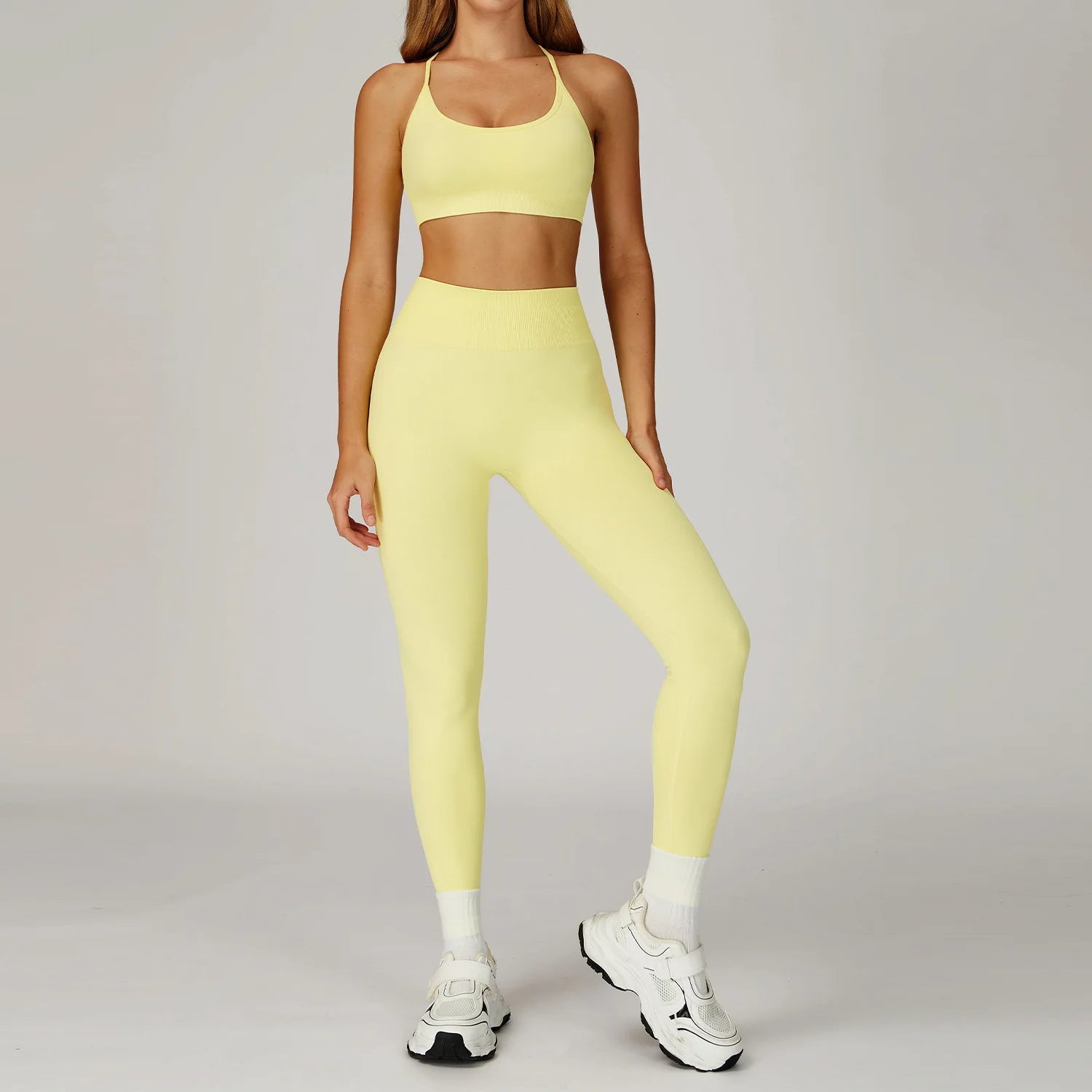 2PCS Seamless Yoga Set Gym Clothes Athletic Wear Women Fitness Set Tracksuits Sports Long Sleeved Gym Suit Leggings Sportswear