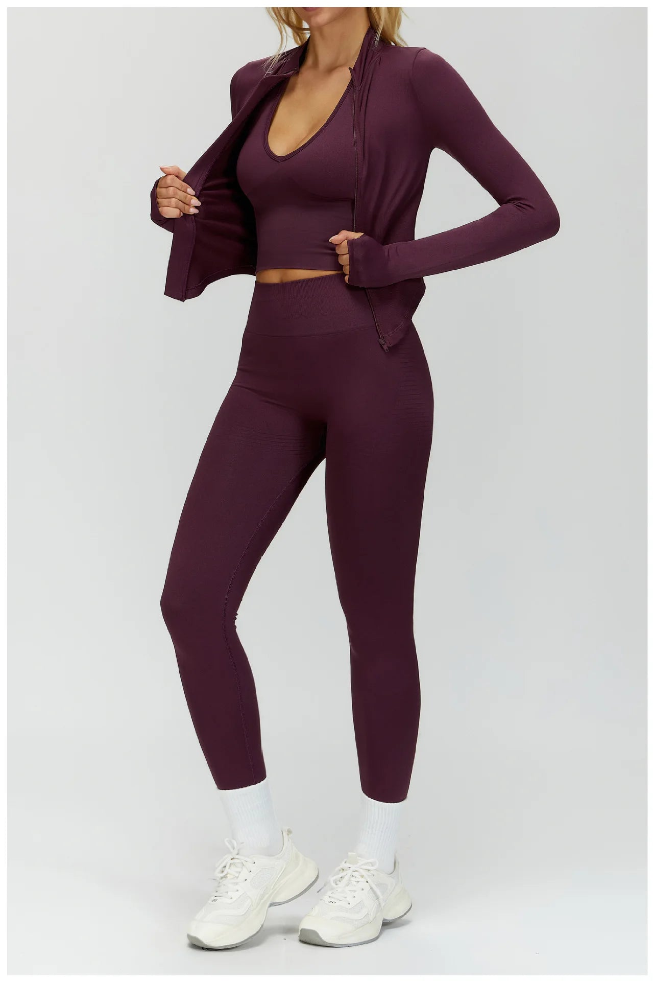 Seamless Yoga Set 3PCS Women Sportswear Workout Clothes Athletic Wear Gym Legging Fitness Bra Crop Top Long Sleeve Sports Suits