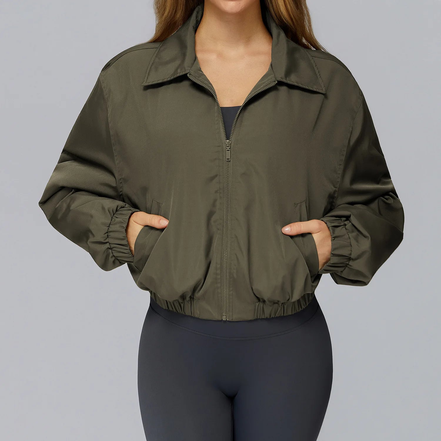 Winter Long Sleeved Loose Jacket Women's Zipper Yoga Long Sleeved Windproof Warm Sports Top Outdoor Hiking and Running Jacket