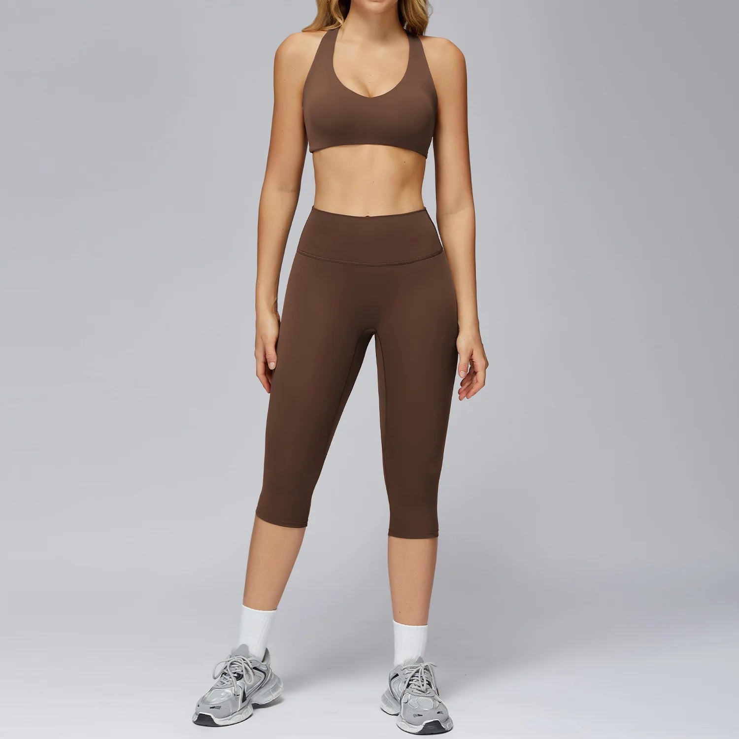 Yoga Set 2PCS Women Sportswear Workout Clothes Seamless Athletic Wear Gym Legging Fitness Bra Crop Top Long Sleeve Sports Suits