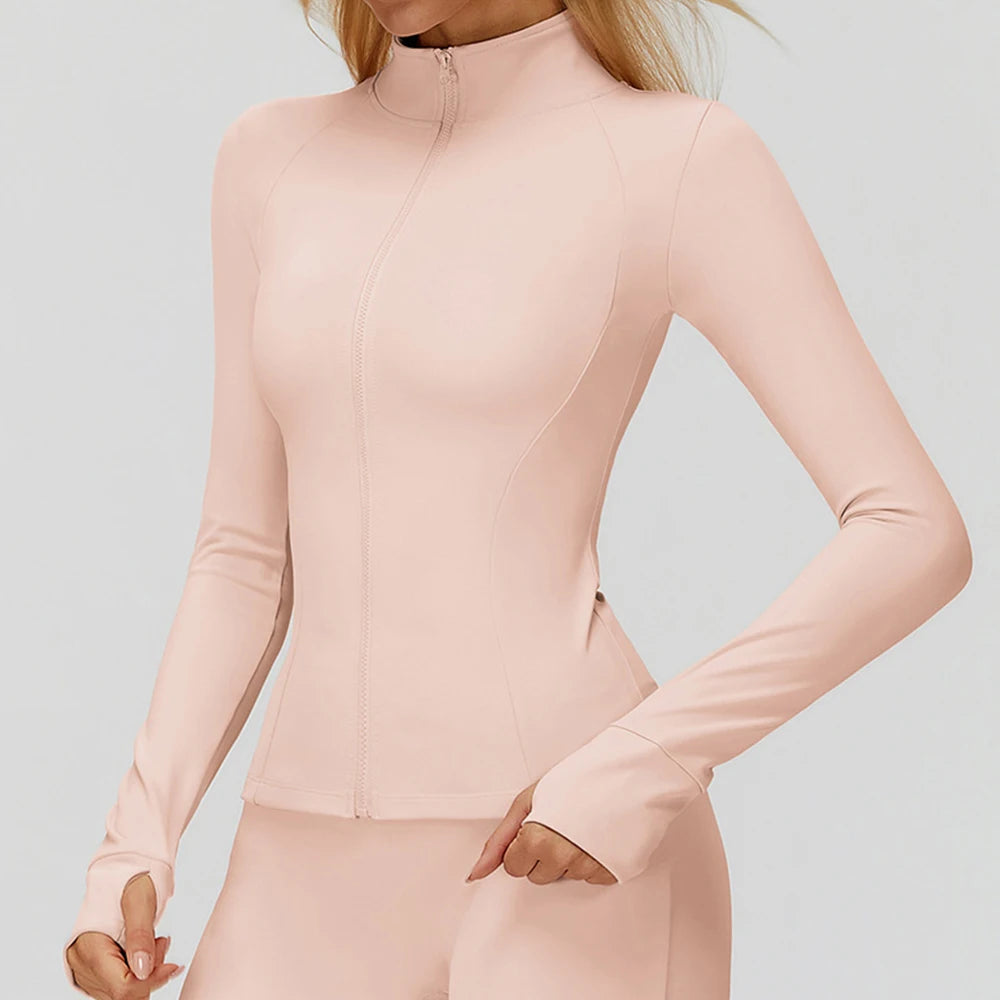 Zipper Long Sleeve Women Crop Tops Jacket Yoga T-shirts Solid Sports Top Running Shirts Sexy Quick Dry Fitness Gym Sport Wear