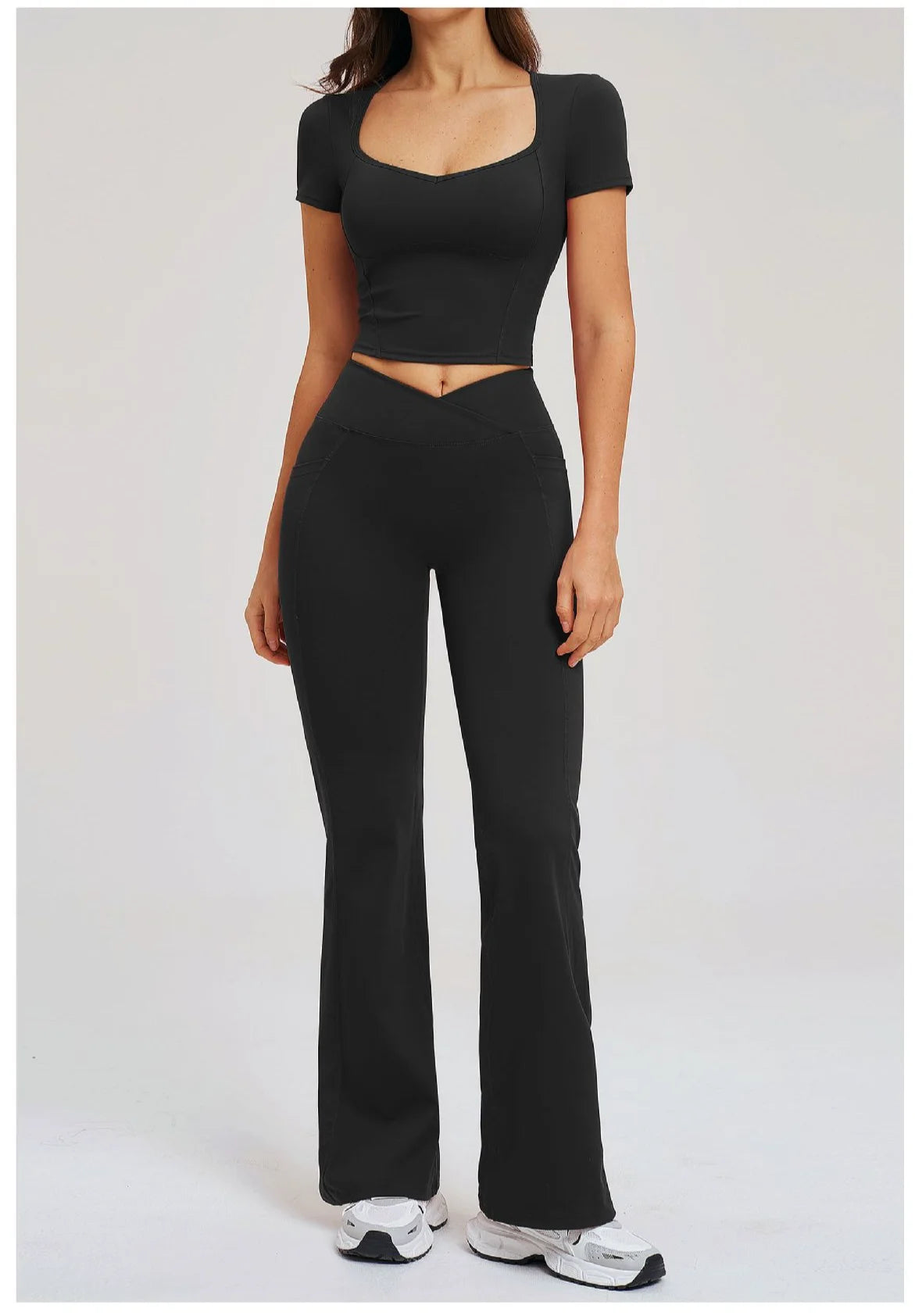 Yoga Set 2 Pieces Gym Clothes Sportswear Yoga Outfits For Women Fitness Short Sleeve Crop Top Tracksuits Sports Set Gym Leggings