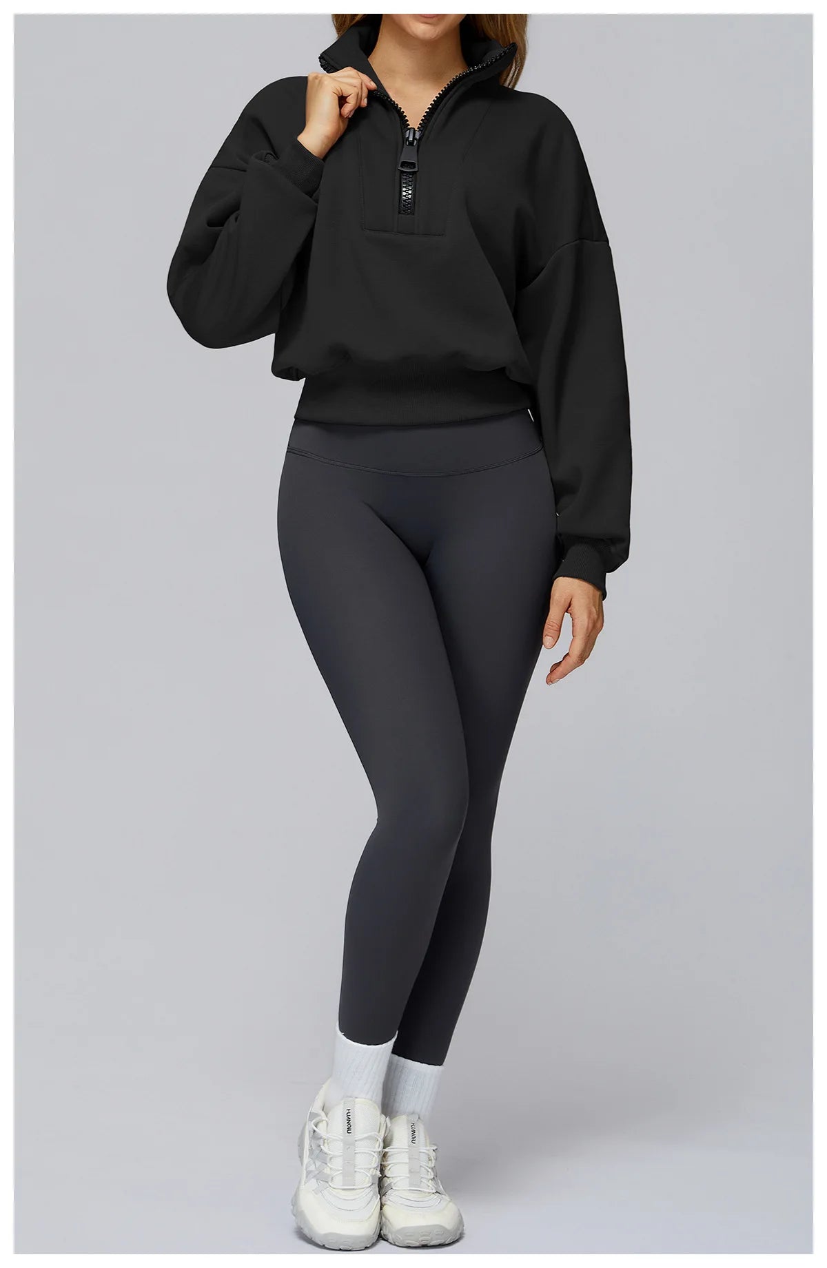 Winter Sports Hoodie Yoga Long Sleeved Women's Stand Collar Loose Windproof Hoodie Warm Long Sleeved Casual Outdoor Sports Top