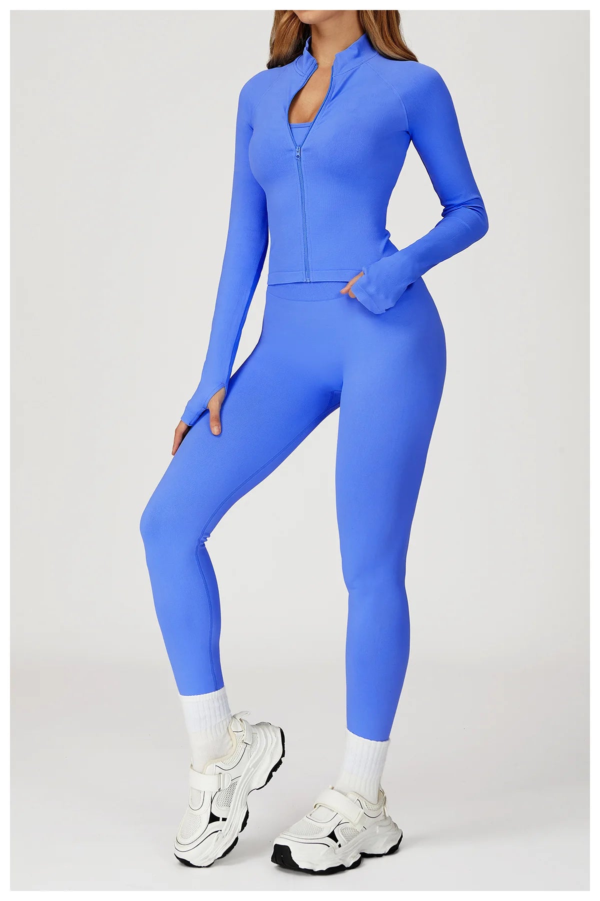 Seamless Zipper Jacket Women Crop Top Yoga T-shirts Solid Sports Top Long Sleeve Running Shirts Quick Dry Fitness Gym Sport Wear