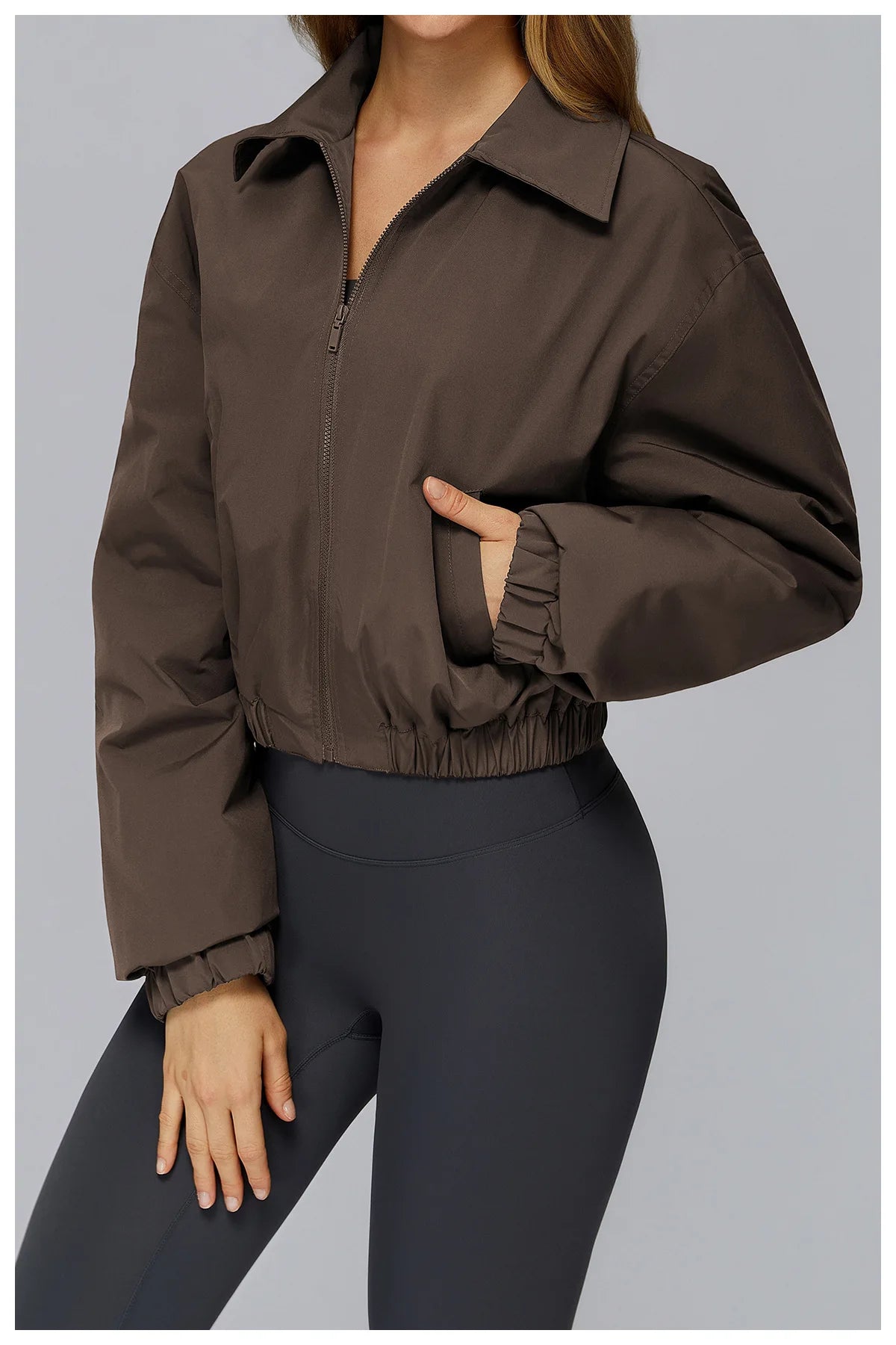 Winter Long Sleeved Loose Jacket Women's Zipper Yoga Long Sleeved Windproof Warm Sports Top Outdoor Hiking and Running Jacket