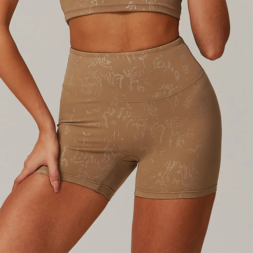 Elastic Yoga Shorts Women High Waist Tummy Control Ruched Booty Pants Printed Butt Lifting Push Up Gym Workout Compression Tight