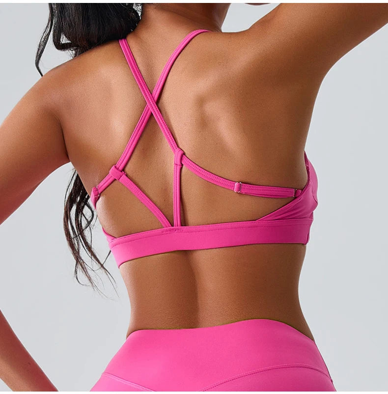 Women Impact Sports Bra Halter Top High Support Push Up Clothes Running Tops Open Back Gym Wear Fitness Yoga Workout Underwear