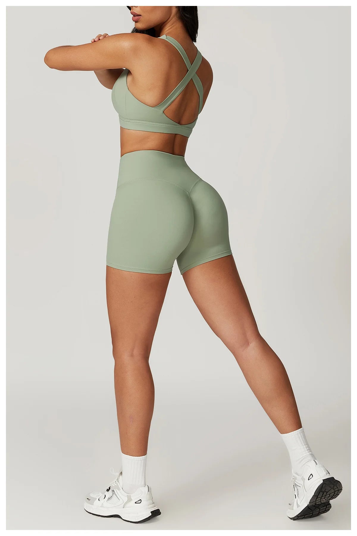 2PCS Women's Tracksuit Athletic Wear Yoga Set Workout Shorts Sportswear Gym Clothing High Waist Leggings Fitness Bra Sports Suit