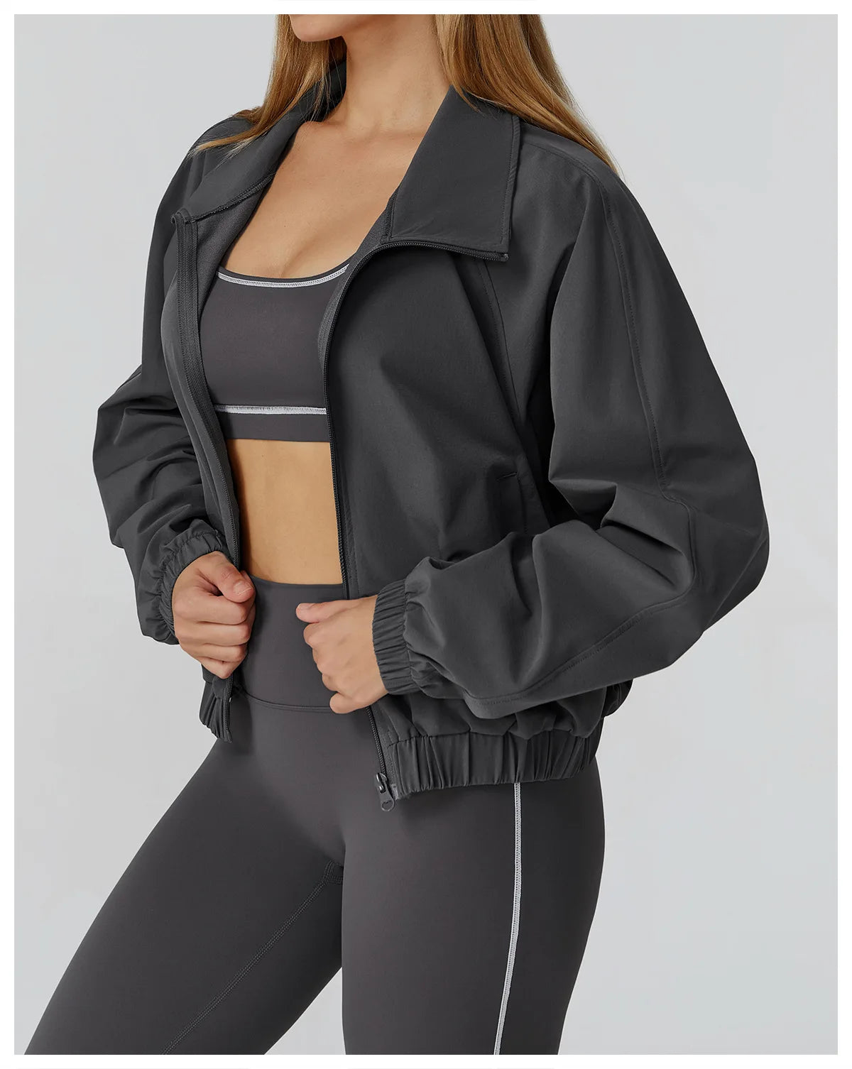 New Quick Drying Stand Up Collar Sports Jacket Women's Zipper Top Windproof Outdoor Running Fitness Long Sleeved Yoga Jacket