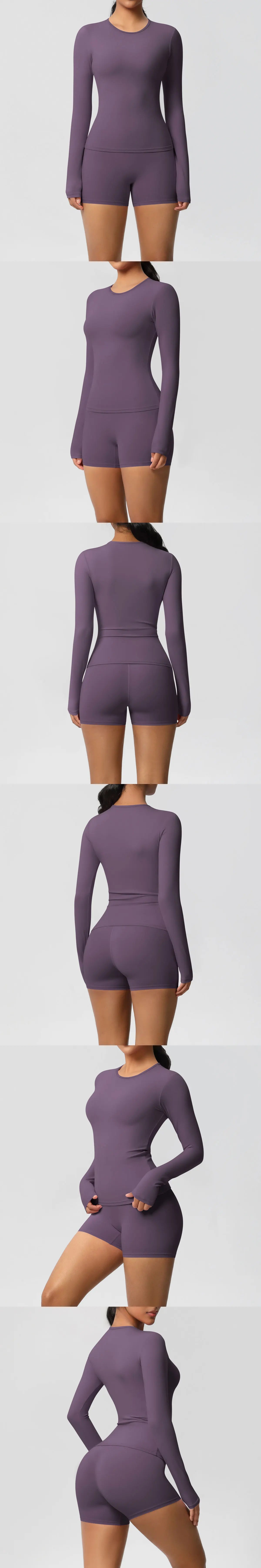Yoga Clothes Set 2 Piece Gym Sports Shorts Set Women Long Sleeved High Waist Shorts Fitness Suit Running Workout Tracksuit
