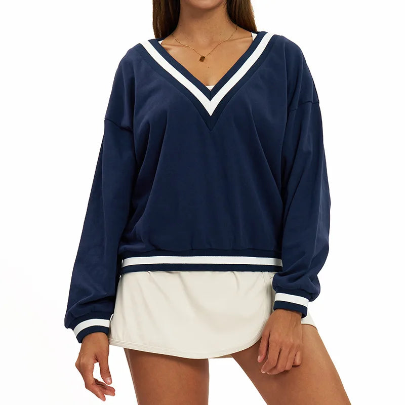 New Winter Women's Long Sleeved V-neck Sports Hoodie Women's Loose and Casual Long Sleeved Top Fashionable and Versatile Jacket