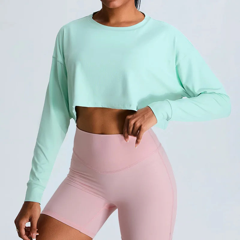 Women Loose Yoga Long Sleeved Fitness Top Loose Casual Sports T-shirt Quick Drying Workout Long Sleeved Running Fitness Clothes