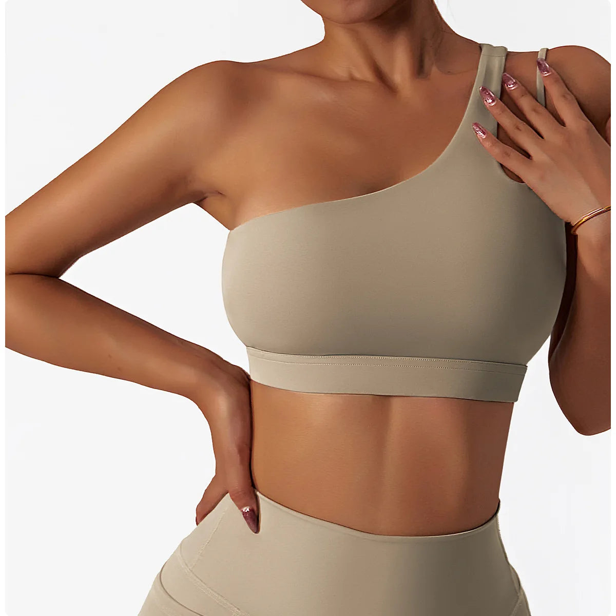 Comfort Single Strap Yoga Bra Chest Pad Running Women Sports Underwear Gym Top Stretch Pull Up Bra Women Vest Fitness Tank Top