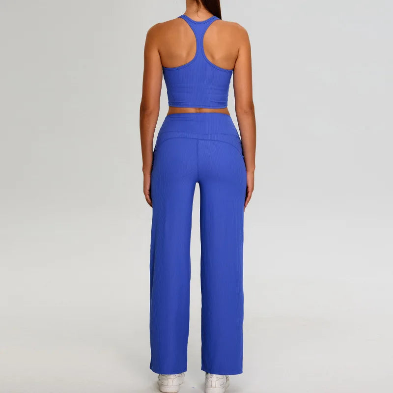 Ribbed Yoga Set Women's Tracksuits Sportswear 2PCS Running and Fitness Set Gym Workout Clothes High Waist Yoga Pants Sports Bra