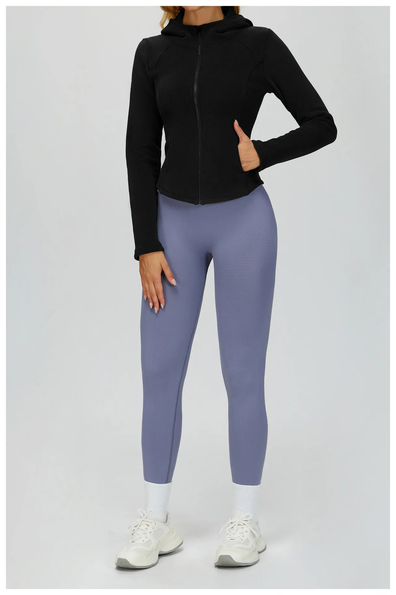 Winter Hooded Jacket for Women Yoga Long Sleeved With Plush Slim Fit Pocket Zipper Jacket Outdoor Casual Sports Warm Jacket