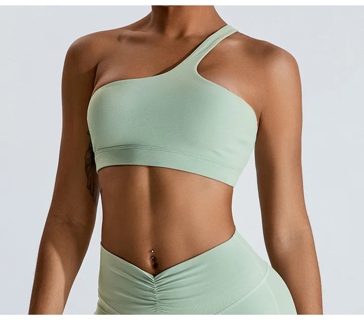 Women One Shoulder Sports Underwear Gym Top Bra Training Women Yoga Bra Stretch High Strength Workout Fitness Women Sports Vest