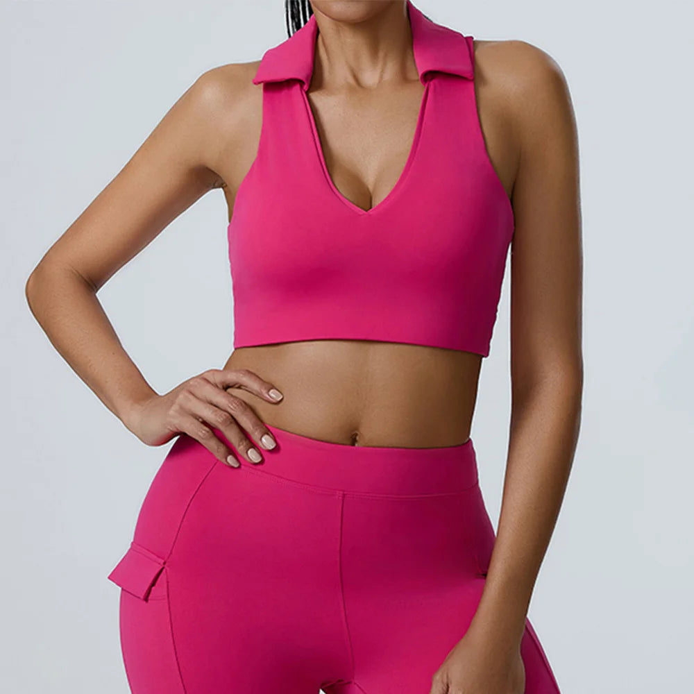 Women Sports Underwear Collar Yoga Top Vest High Shockproof Quick-drying Yoga Bra Gym Workout Bra Running Sexy Fitness Bra